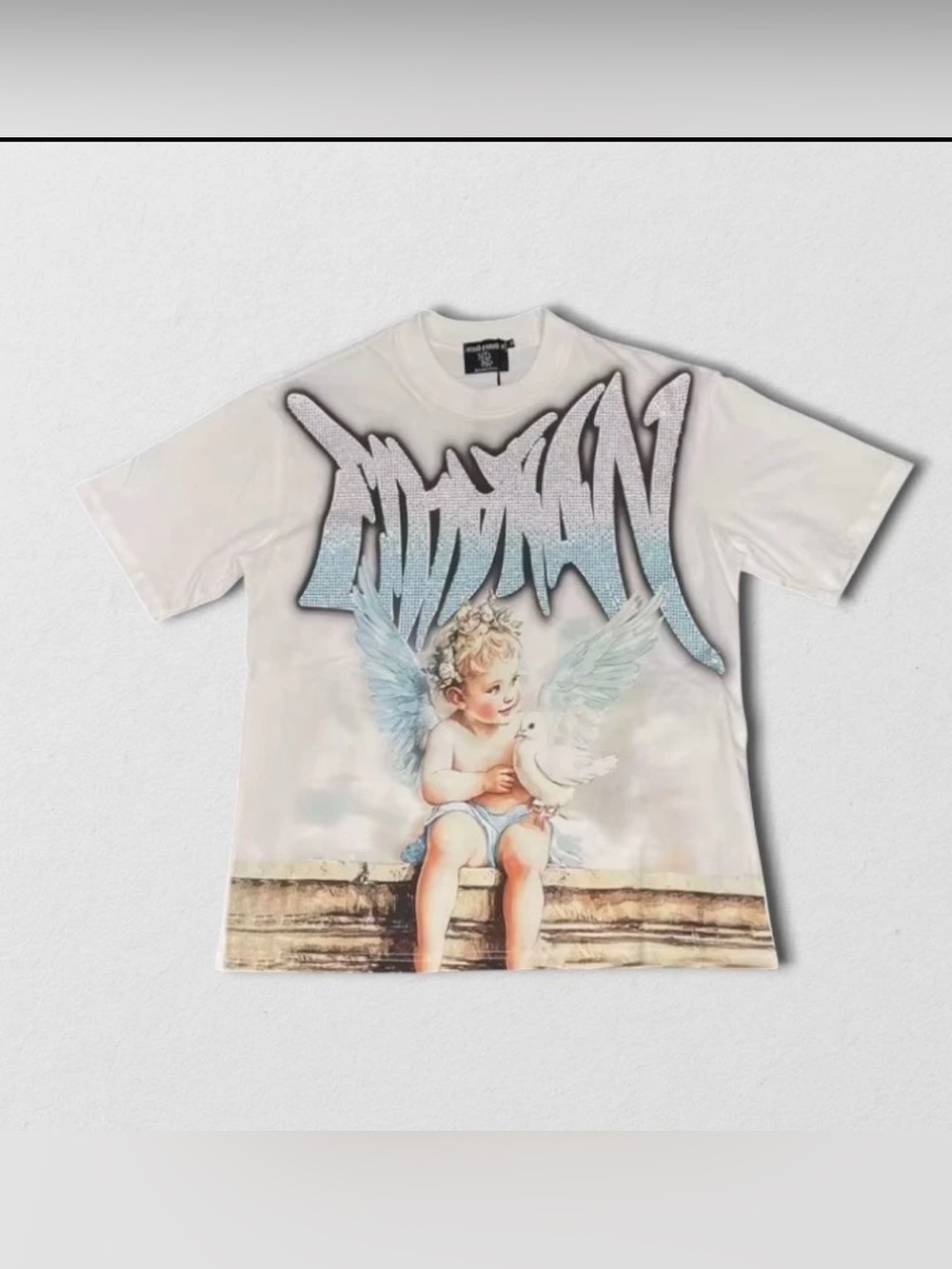 Mixed Emotion "Dove" Rhinestones Tee 'White' Streetwear Men's T-Shirt large